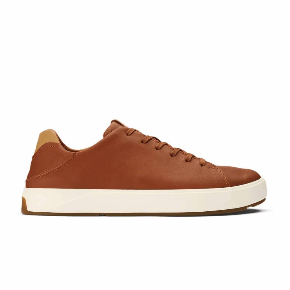 NEW OLUKAI men's lae'ahi li 'ili waterproof leather sneaker in kukui brown